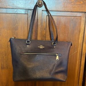 Coach Navy zip top tote bag
